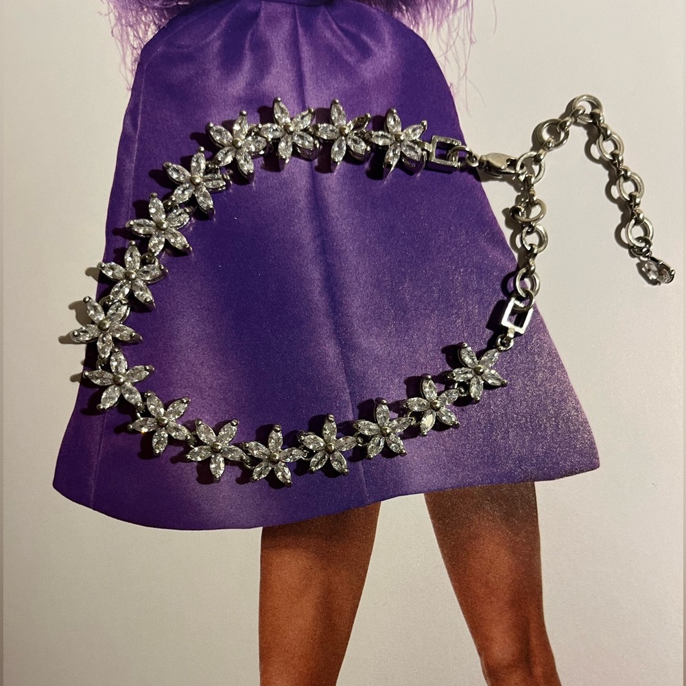 CRYSTAL FLOWER SILVER ANKLET
